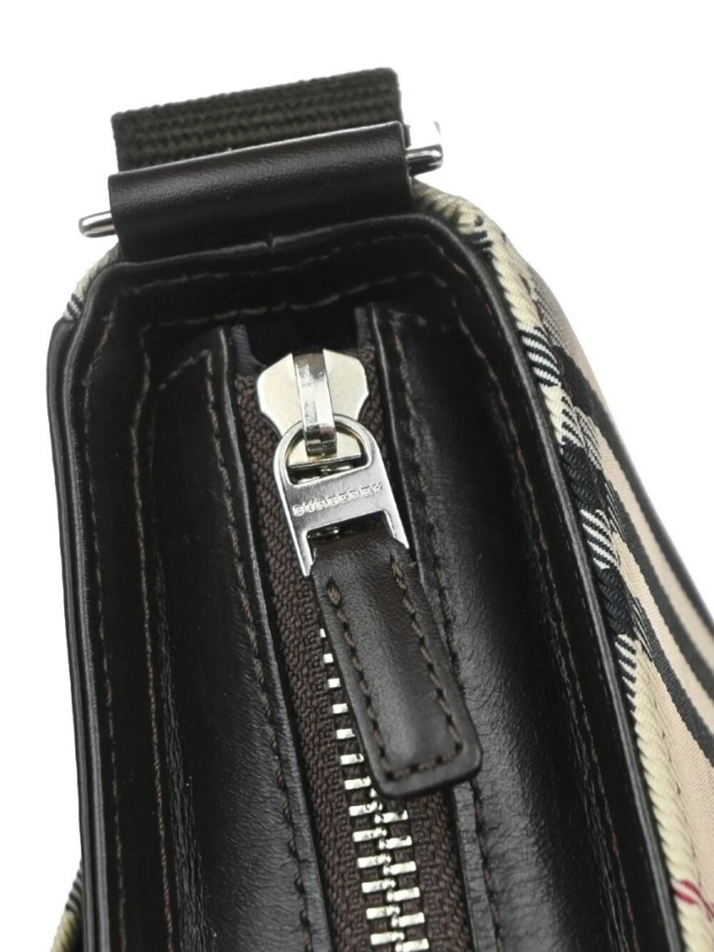 BURBERRY logo Plaid print check Shoulder Bag Canvas Leather Brown - Picture 8 of 12